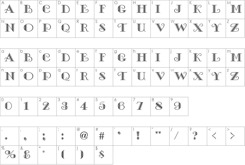 VNI-Gallera font character map preview