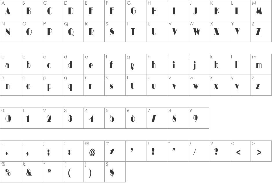 BIGCITY-Norm-Cn font character map preview