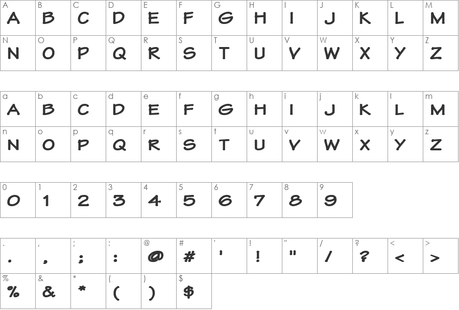 VNIcomic font character map preview