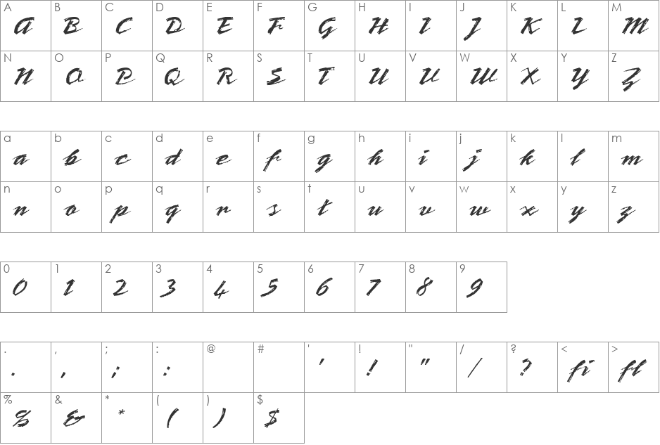 VNISaccanh font character map preview