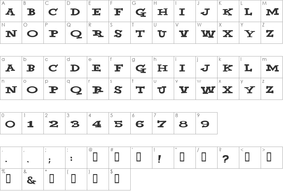 VNIYahoo font character map preview