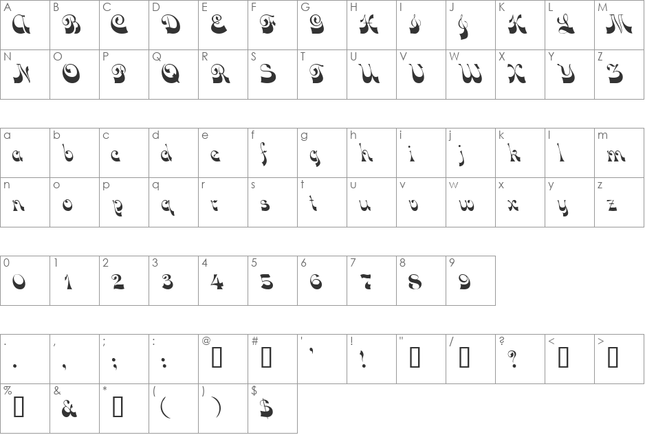 VocoScriptSSi font character map preview