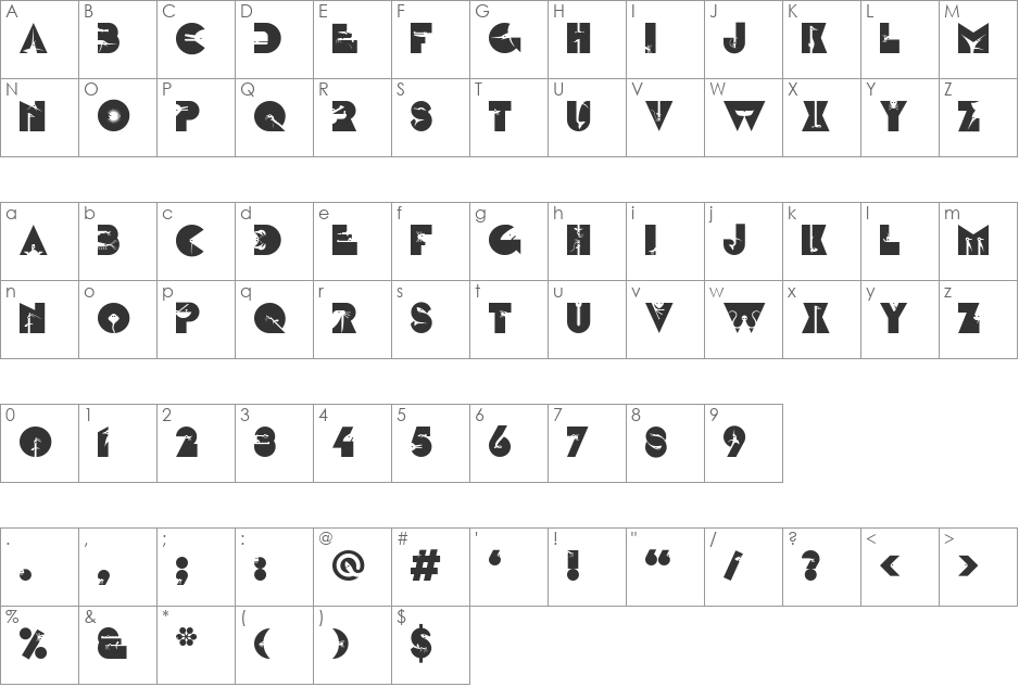 VODA font character map preview