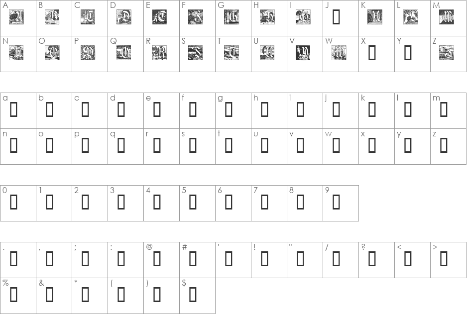 Vogeler Caps font character map preview
