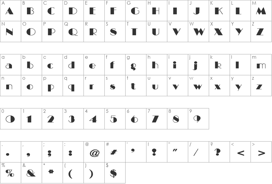 BIGCITY-Normal Wide font character map preview