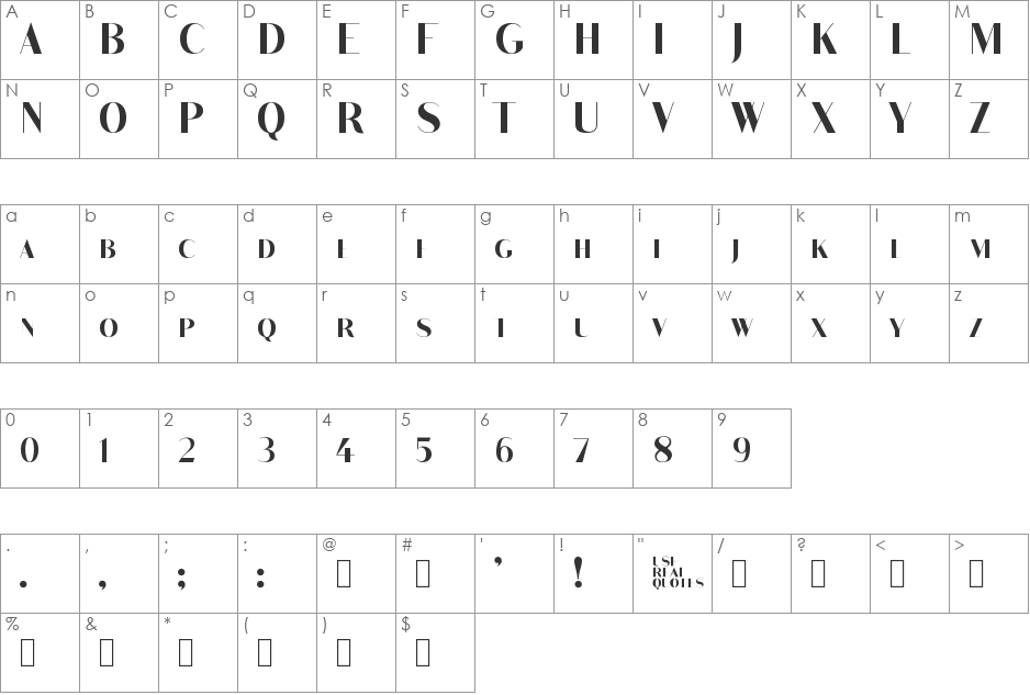 VogueSans font character map preview
