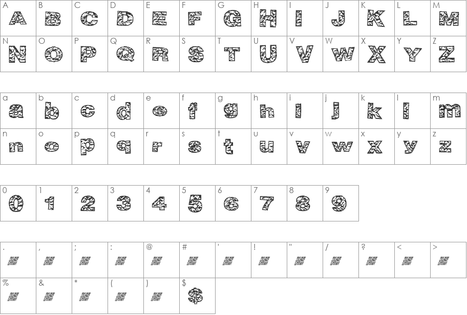 BigCrump font character map preview