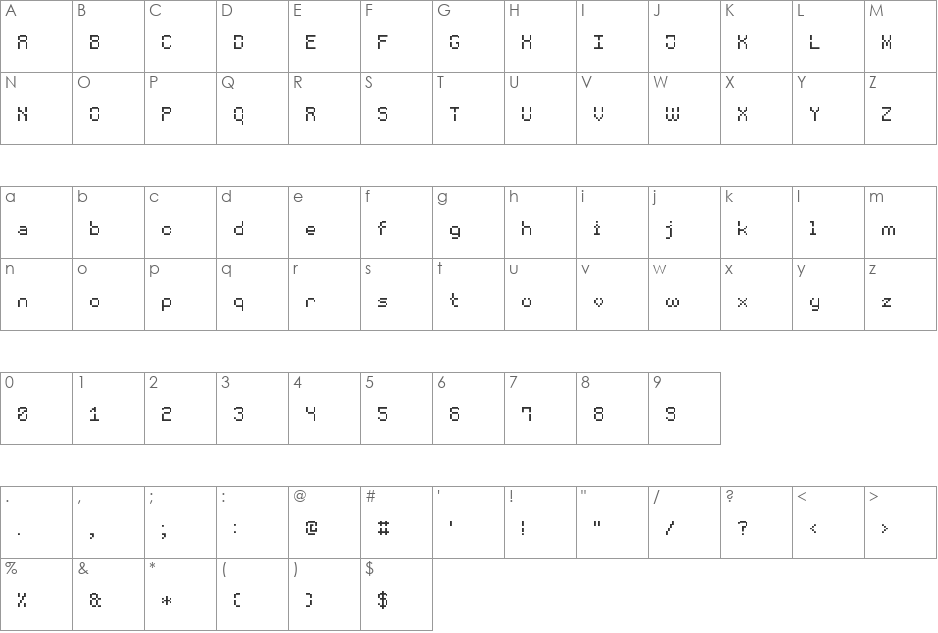 Void Pixel-7 font character map preview