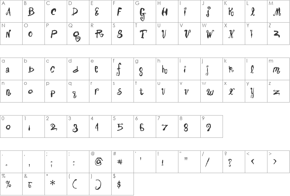 Voiture font character map preview
