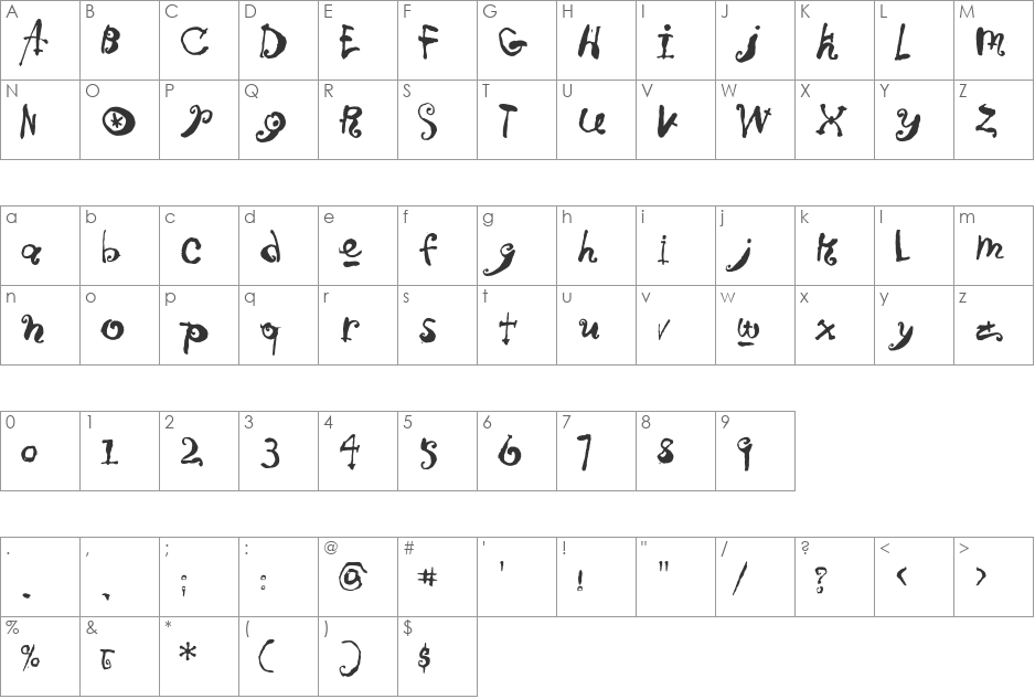 Voiture font character map preview