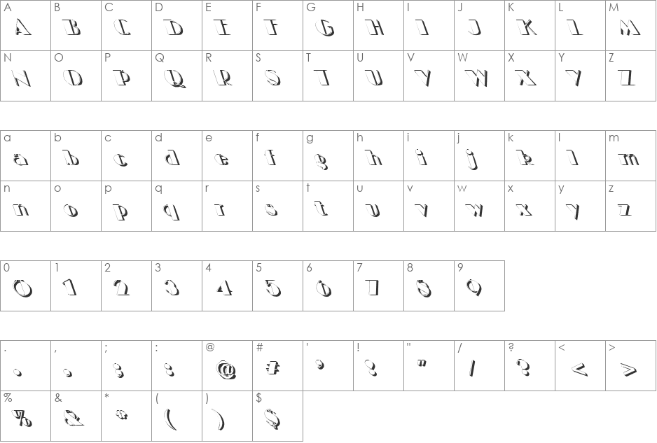 BIGCSHAD-Lefty font character map preview