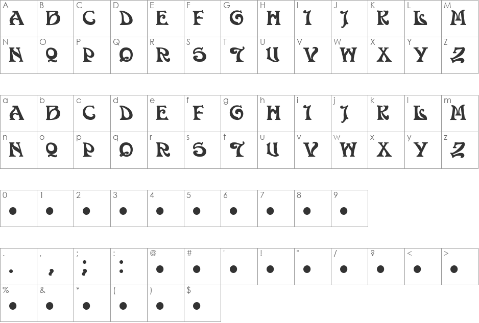Volan font character map preview