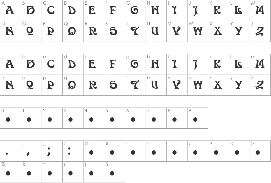 Volan font character map preview