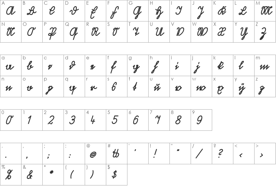 Volk Redis font character map preview