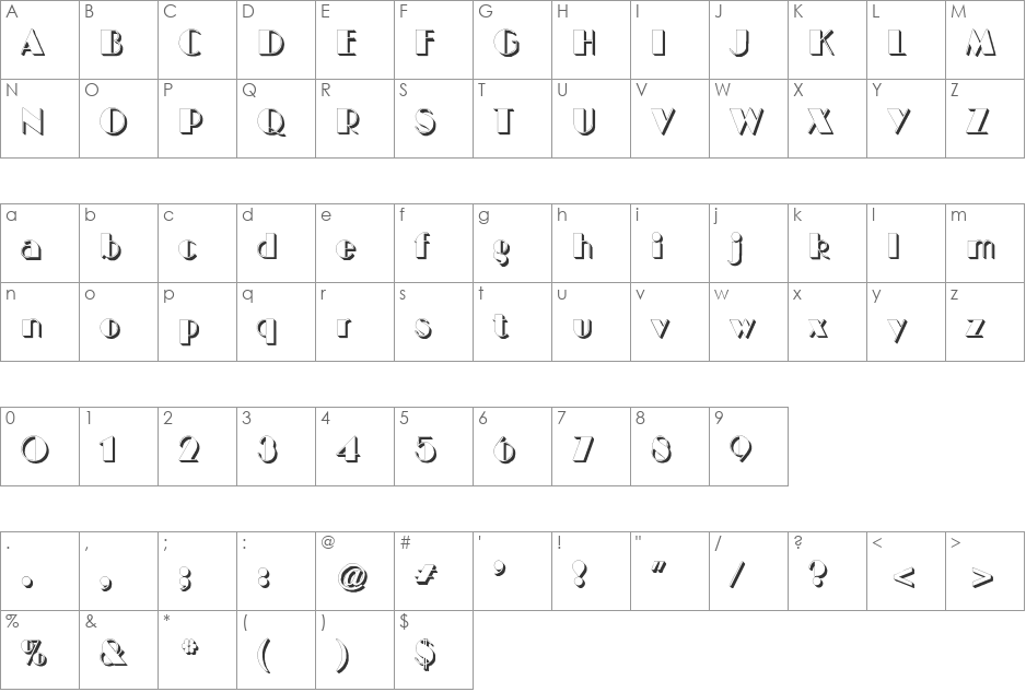 BIGCSHAD-Normal font character map preview