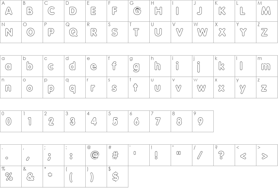 VolkswagenOutline font character map preview
