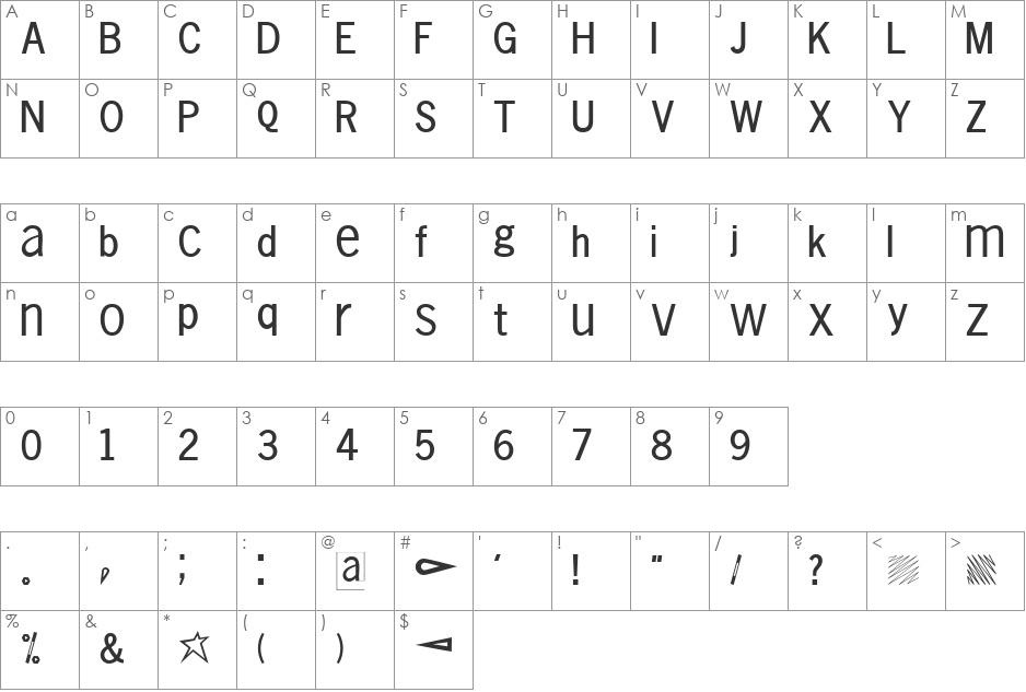 Vollkegel-Typewriter font character map preview