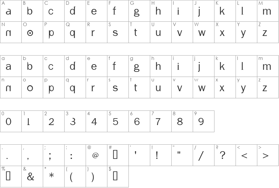 Volt font character map preview
