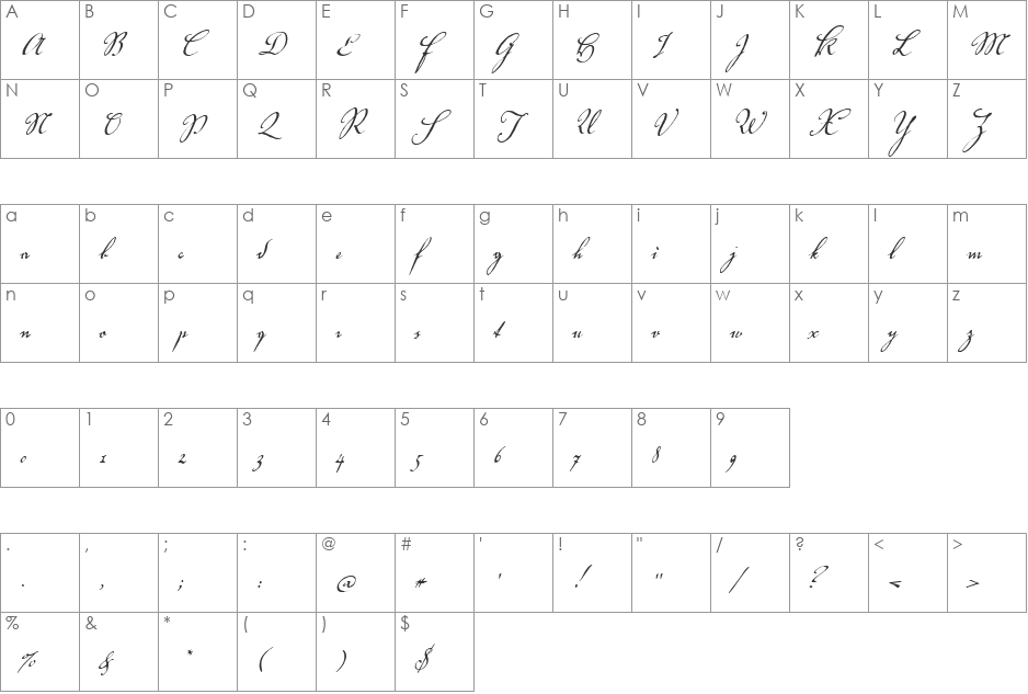 VolutaScript font character map preview