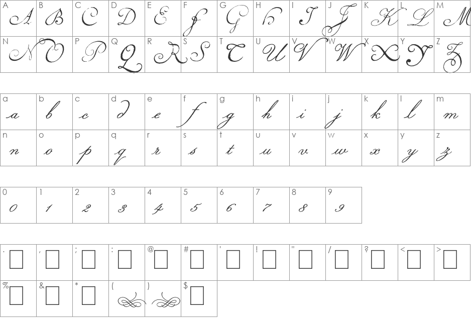 Volutes font character map preview