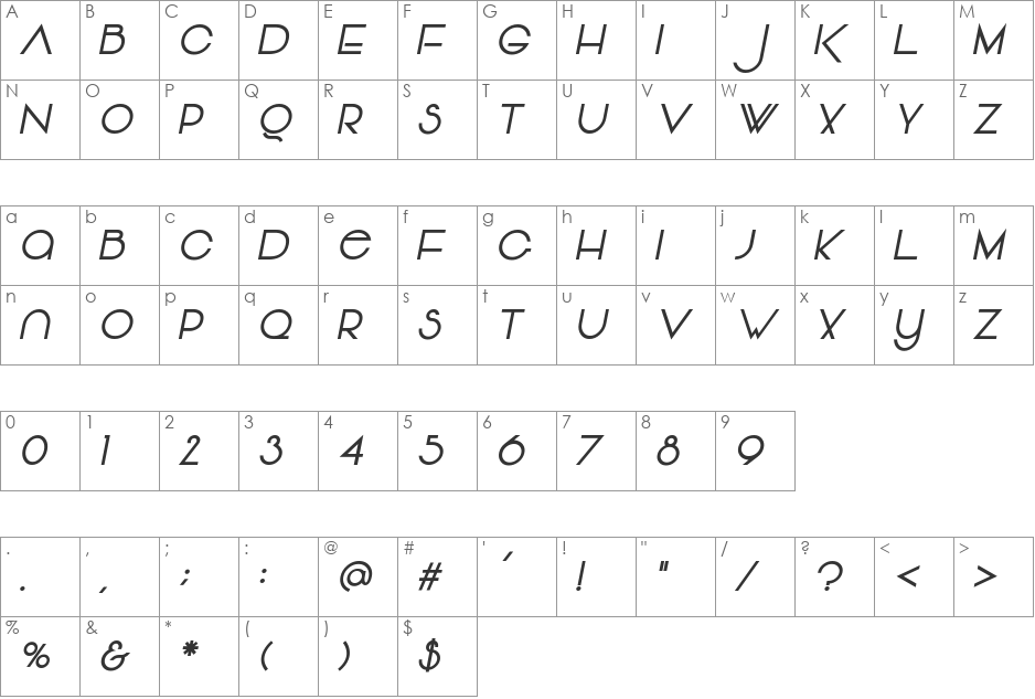 Vonique 64 font character map preview