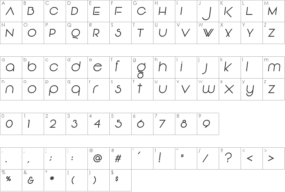 Vonique 92 font character map preview