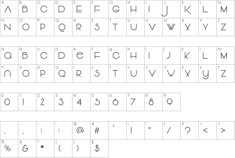 Vonique64 font character map preview