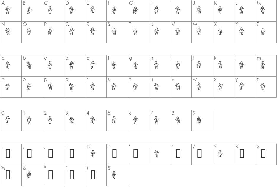 VoodooDolls font character map preview
