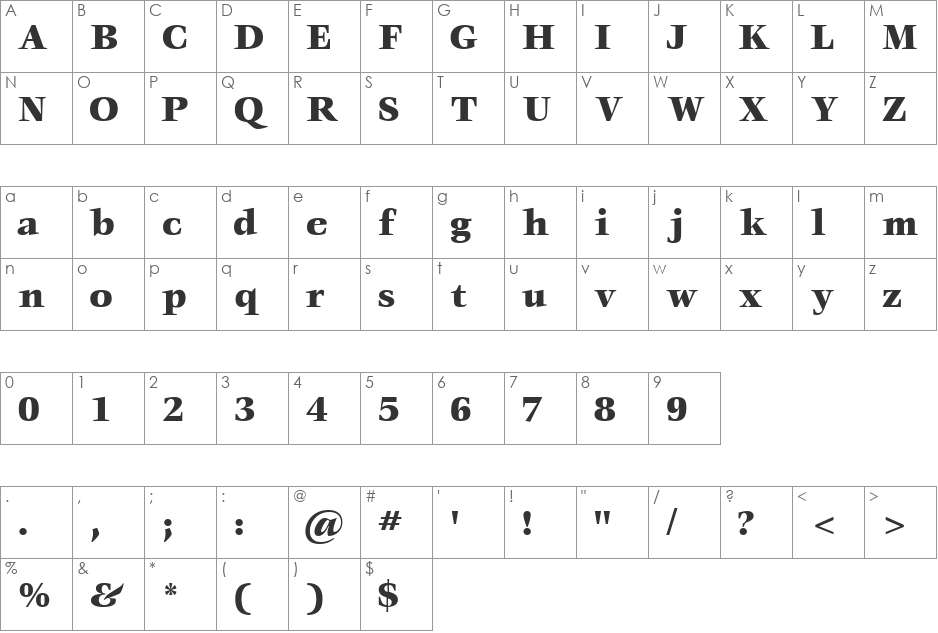 VoraceBlackSSK font character map preview