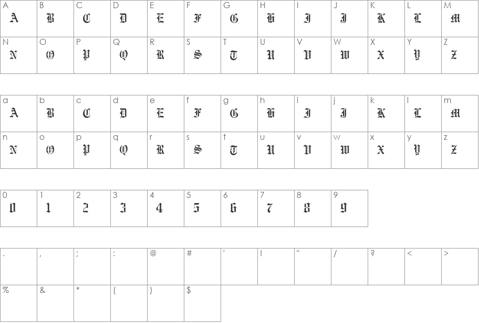 Vorname font character map preview
