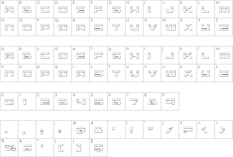 Vorpal 3D font character map preview