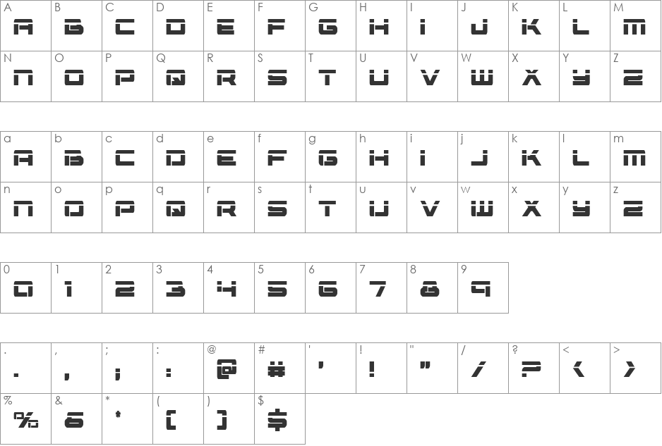 Vorpal Condensed font character map preview