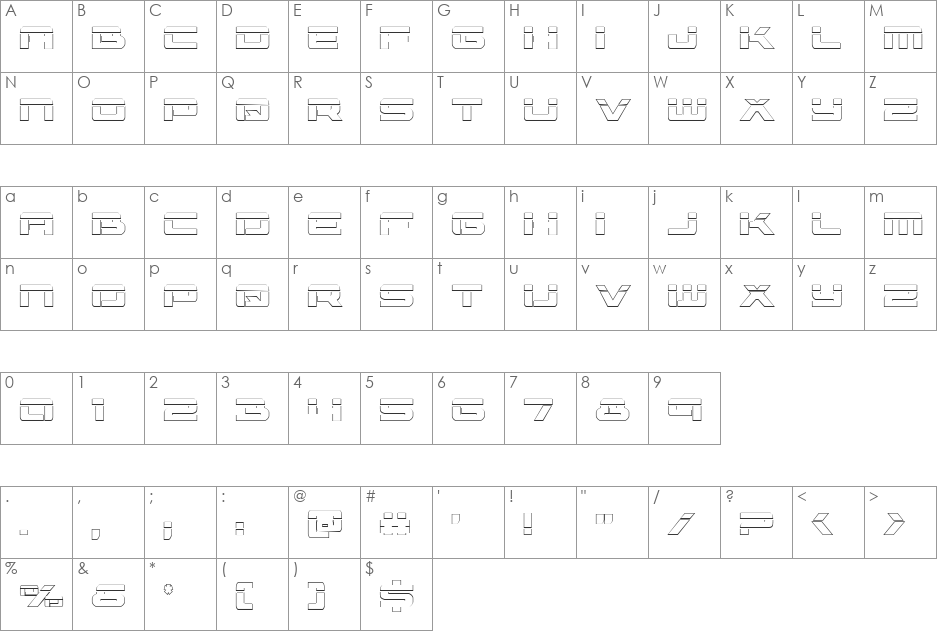 Vorpal Outline font character map preview