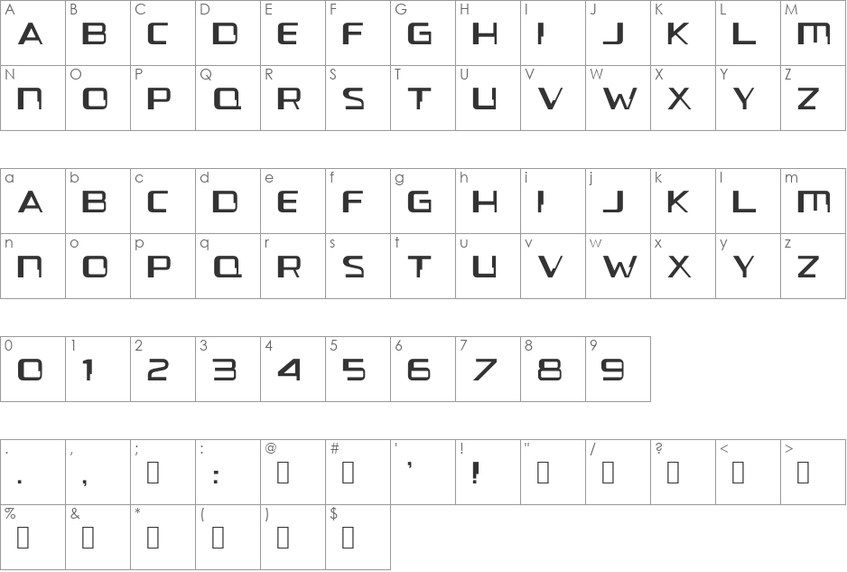 Voya Nui font character map preview