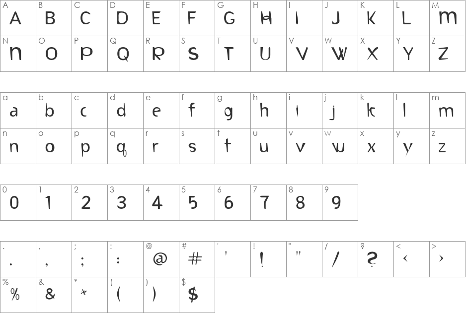 Voyou font character map preview