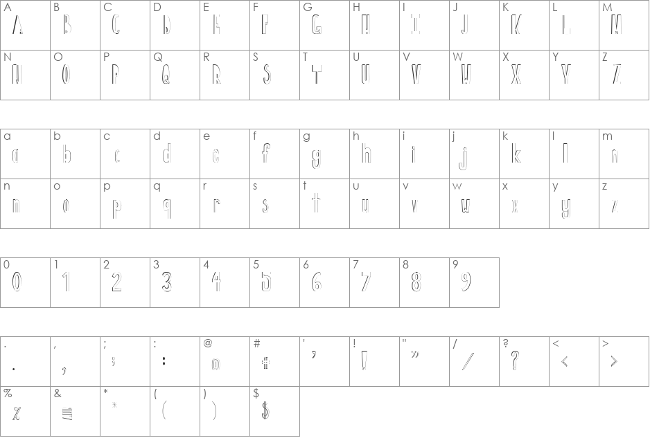 BigForehead font character map preview