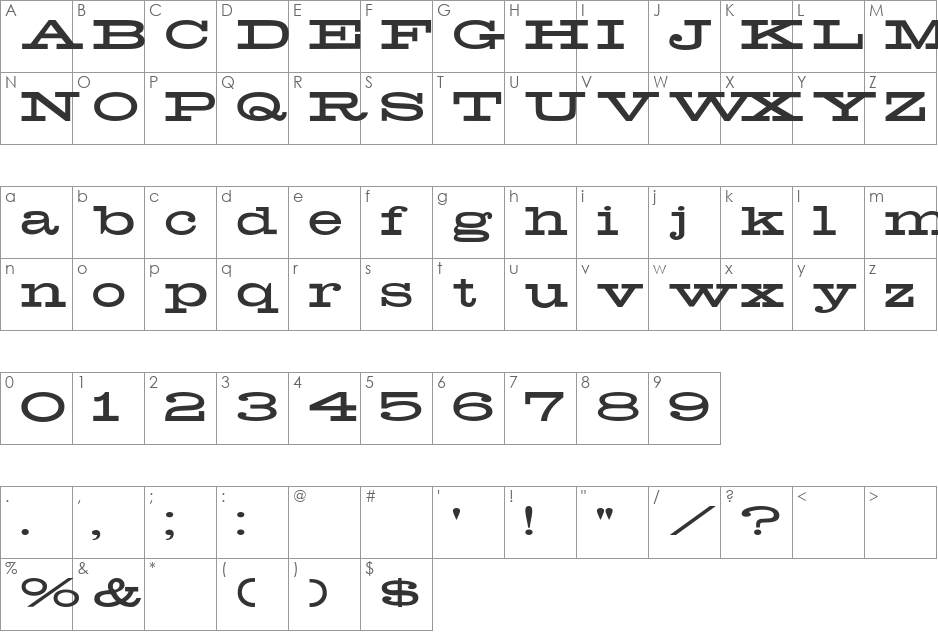 Biggen font character map preview