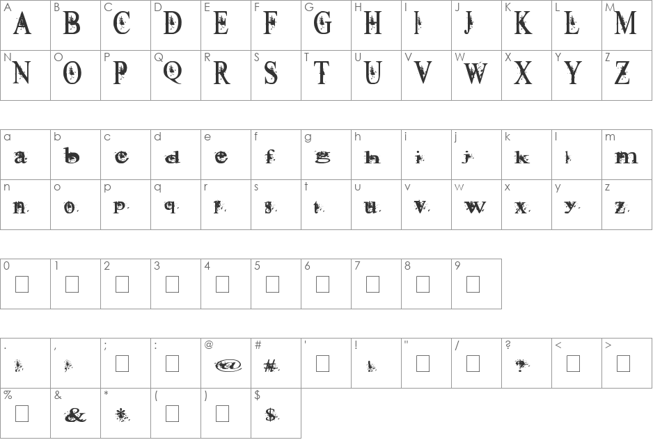 AeroGodSz font character map preview