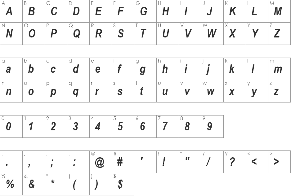 VPS Pleiku font character map preview