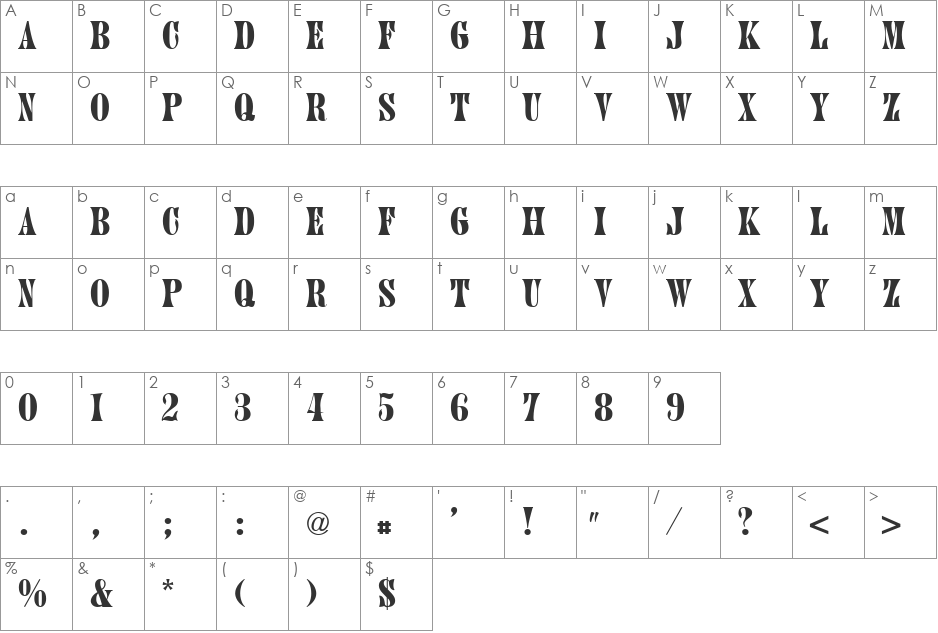 VPS Tra Vinh Hoa font character map preview