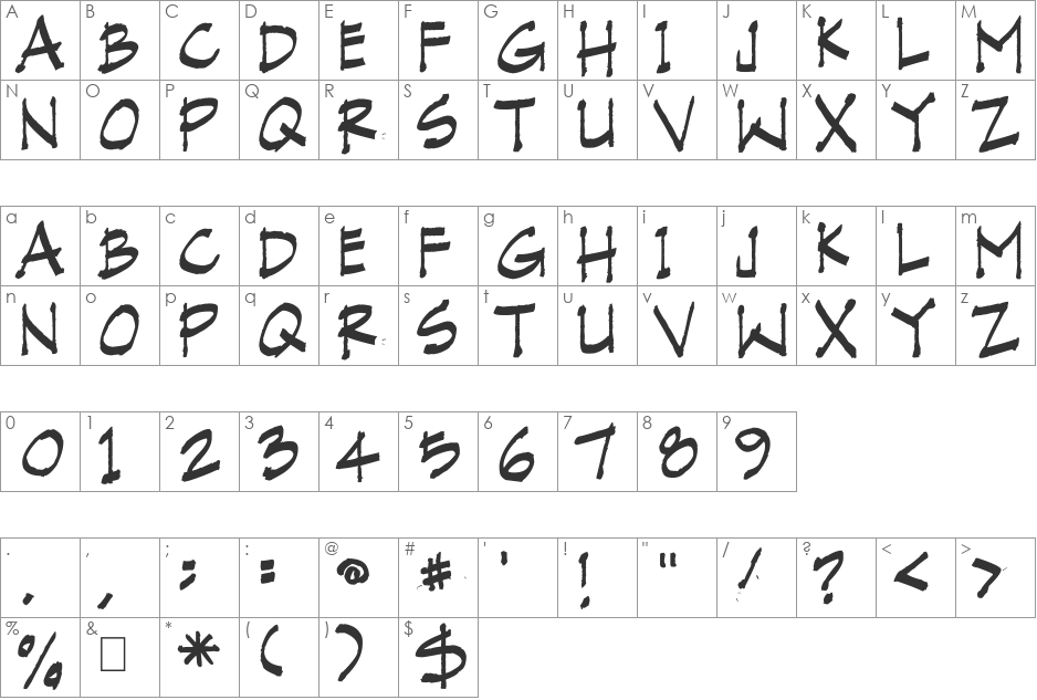 Vranic Hand font character map preview