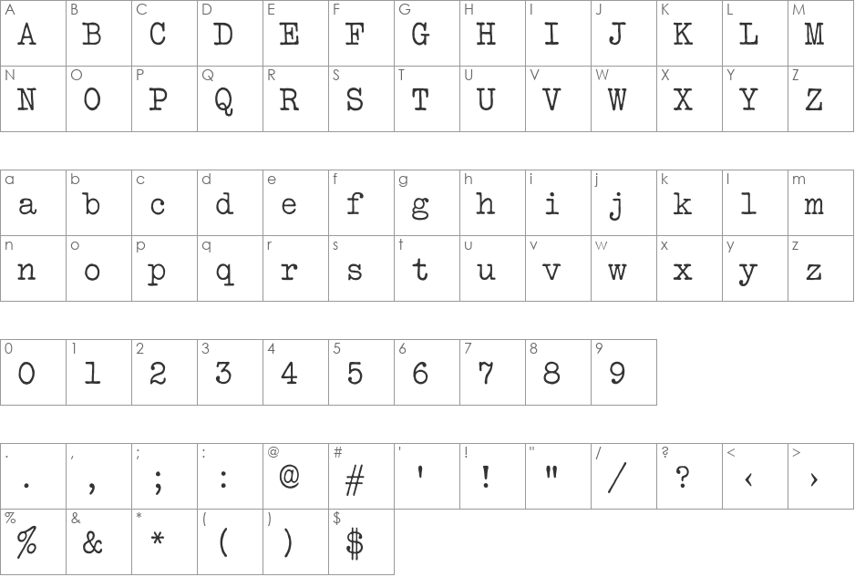 VTBulletin font character map preview