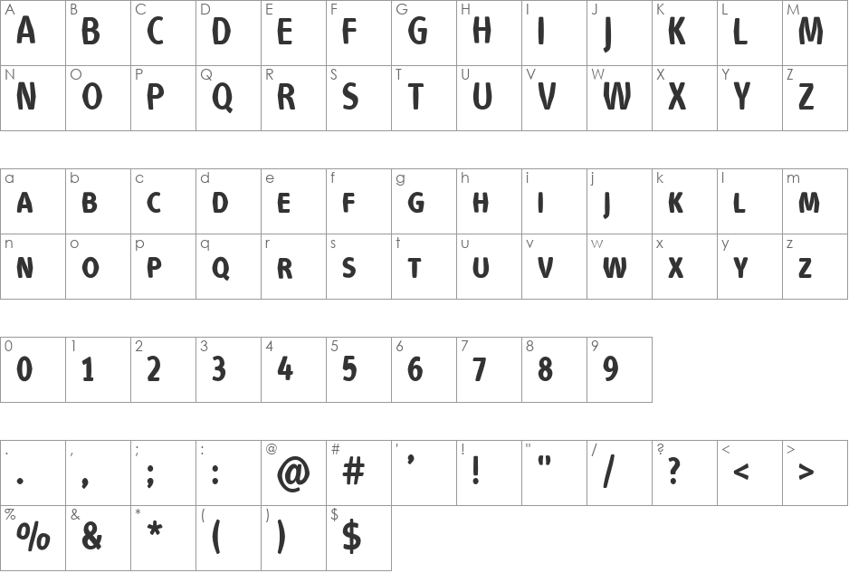 VTC Anglika font character map preview