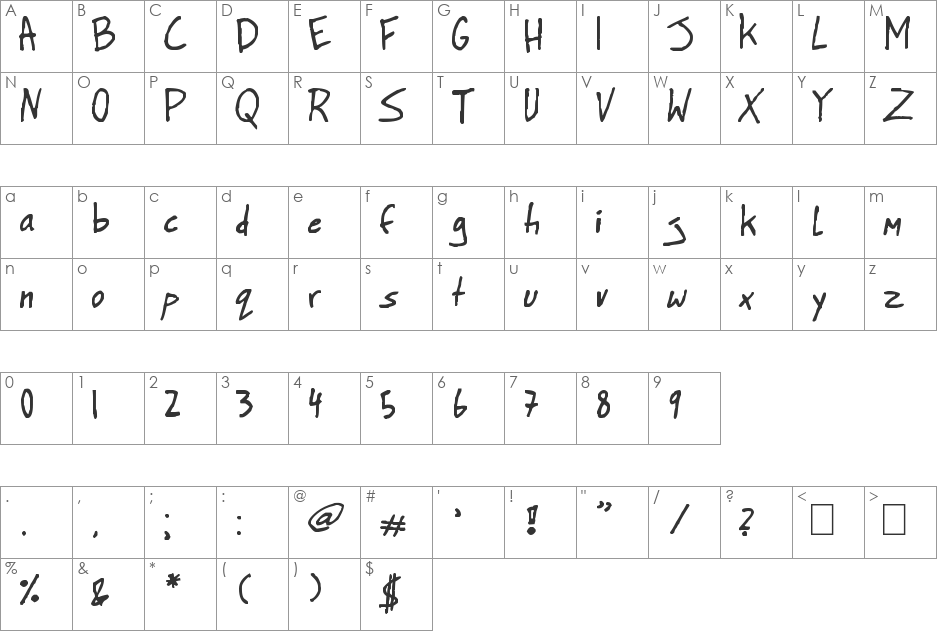 BigHonk handwriting font character map preview