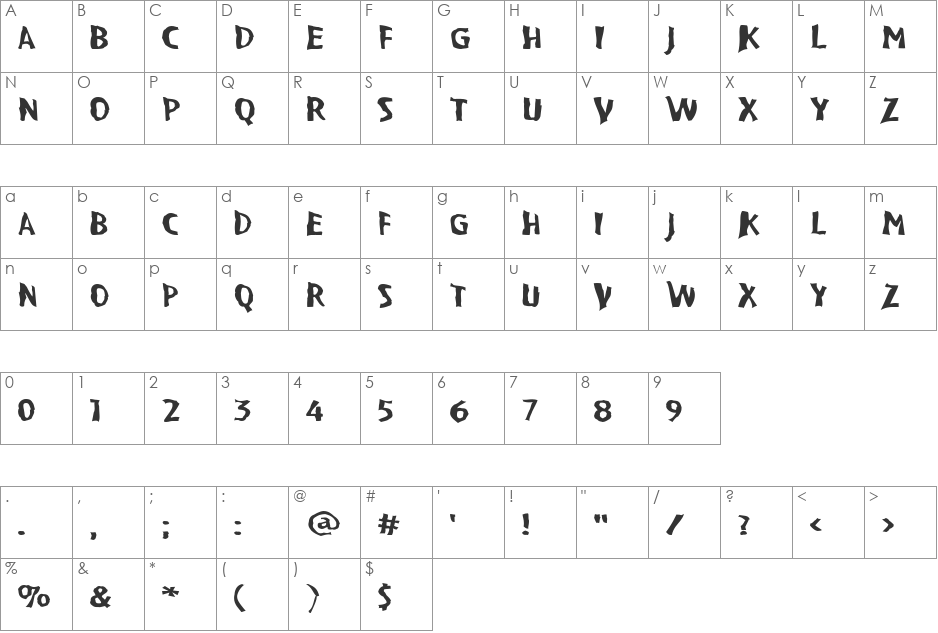 VTC BadPaint font character map preview