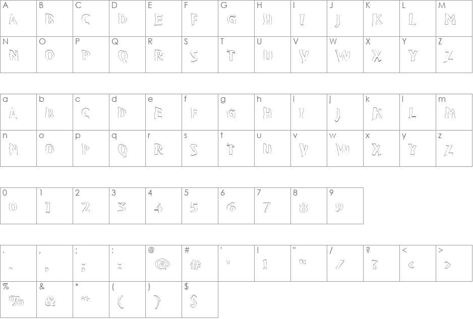 VTC BadPaint font character map preview