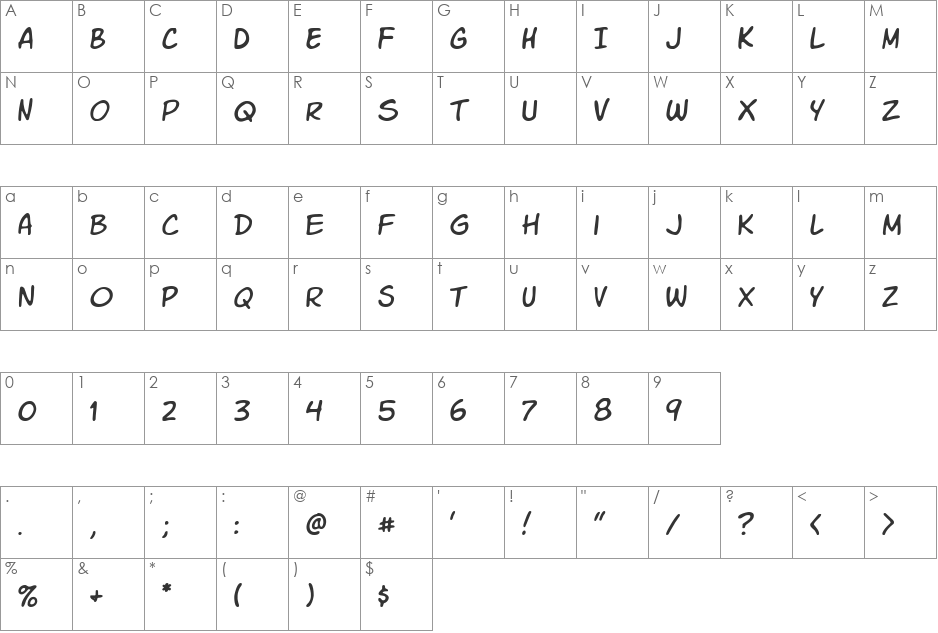 VTC Letterer Pro font character map preview