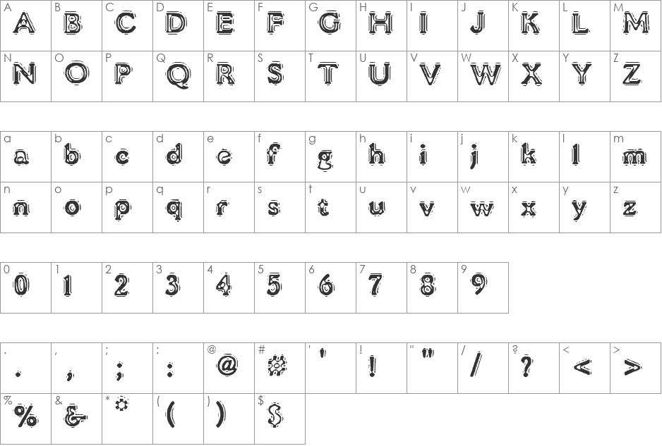 VTC LiquorCrystalDisplay font character map preview
