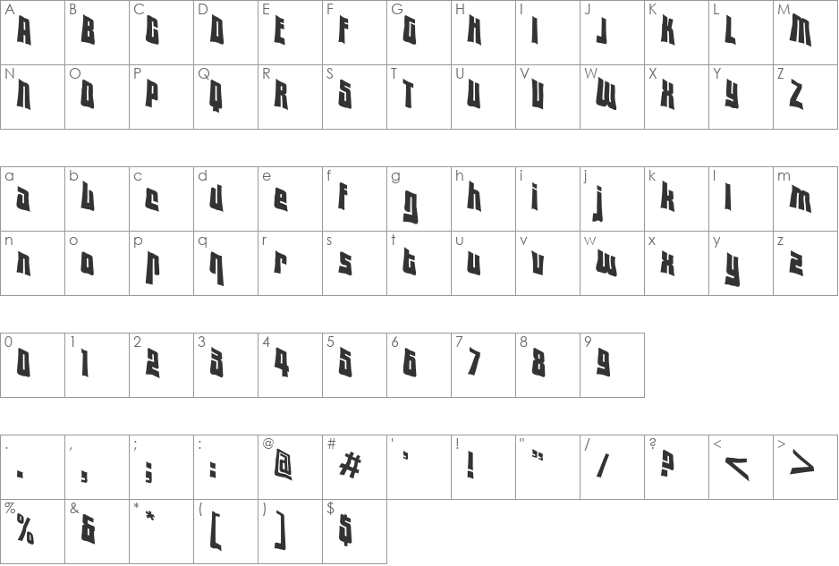 VTC Lo-Down font character map preview