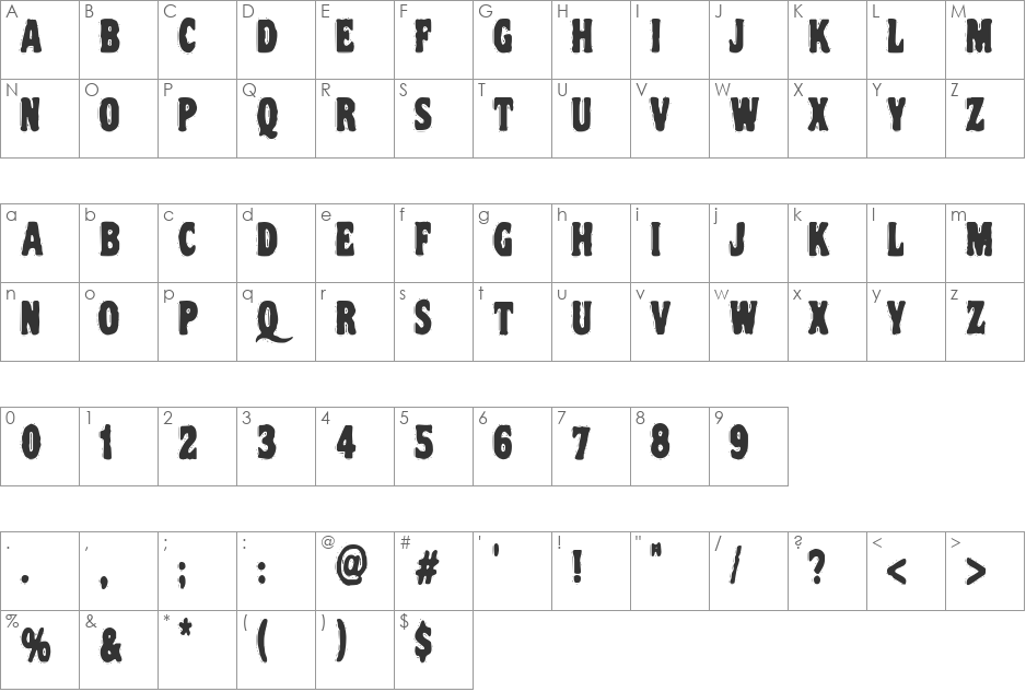 VTC NightOfTheDrippyDeadCaps font character map preview